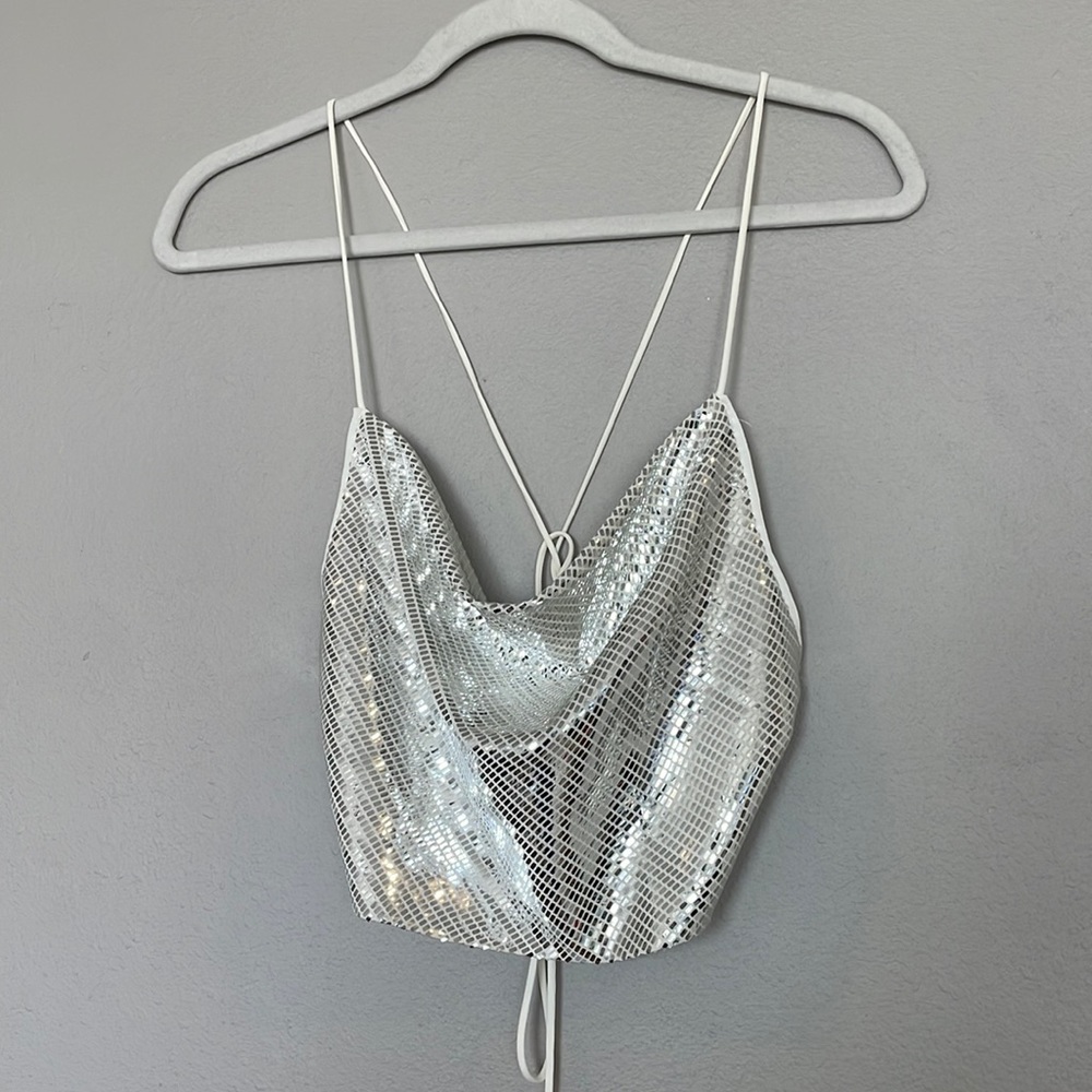 Zara white and silver back tie crop